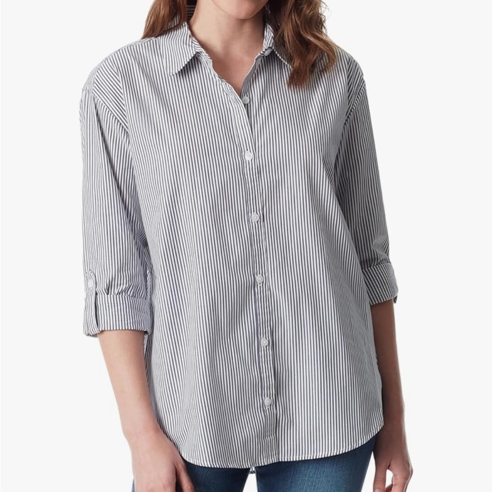 Gloria Vanderbilt Oversized Button Down Shirt with Roll-Tab Sleeves